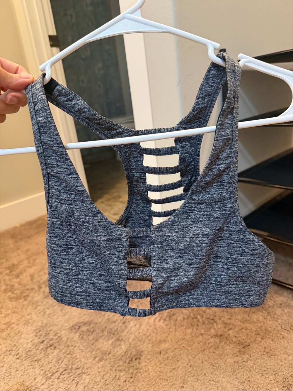 PINK Victoria's Secret Heathered Charcoal Ladder-Back Sports Bra